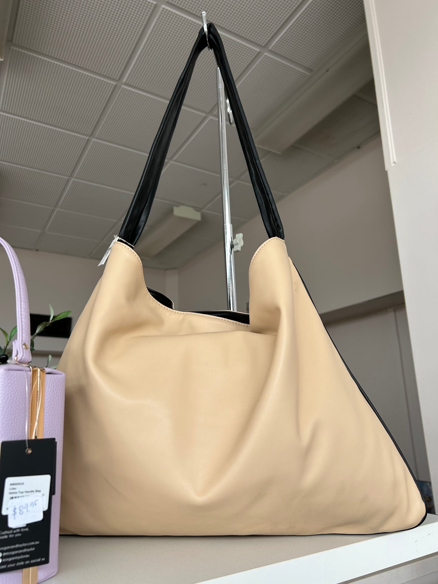 Large Slouch Tote Bag in Natural & Black