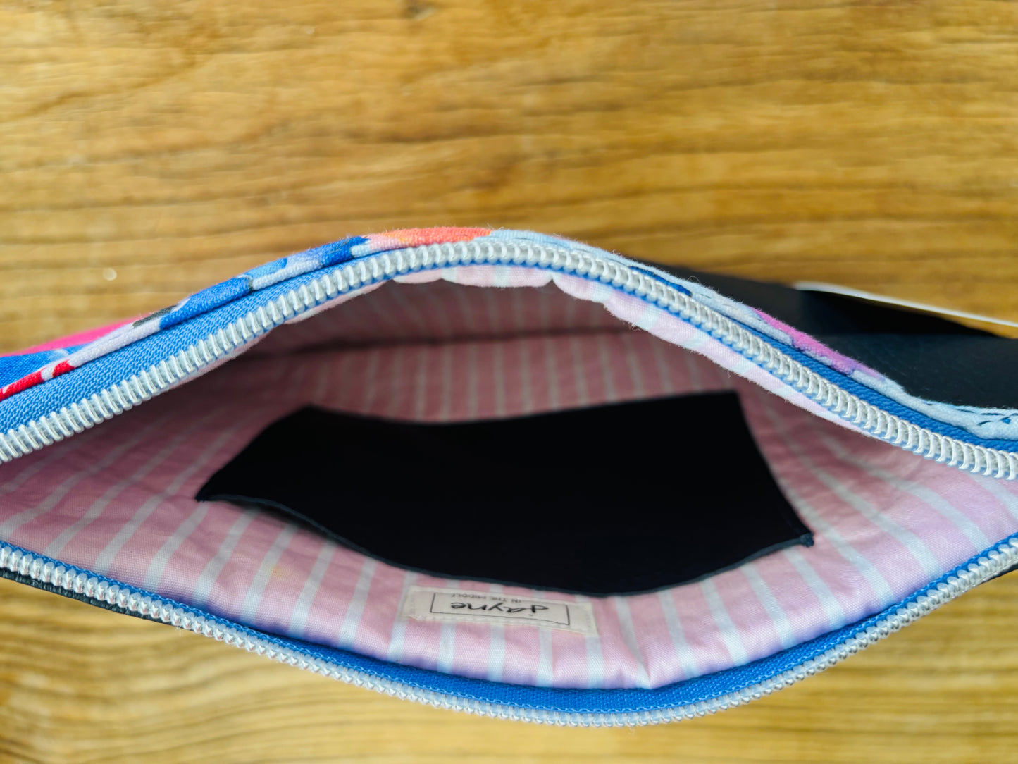 Watercolour Fabric & Black/Pink Two Tone Leather Wristlet Clutch
