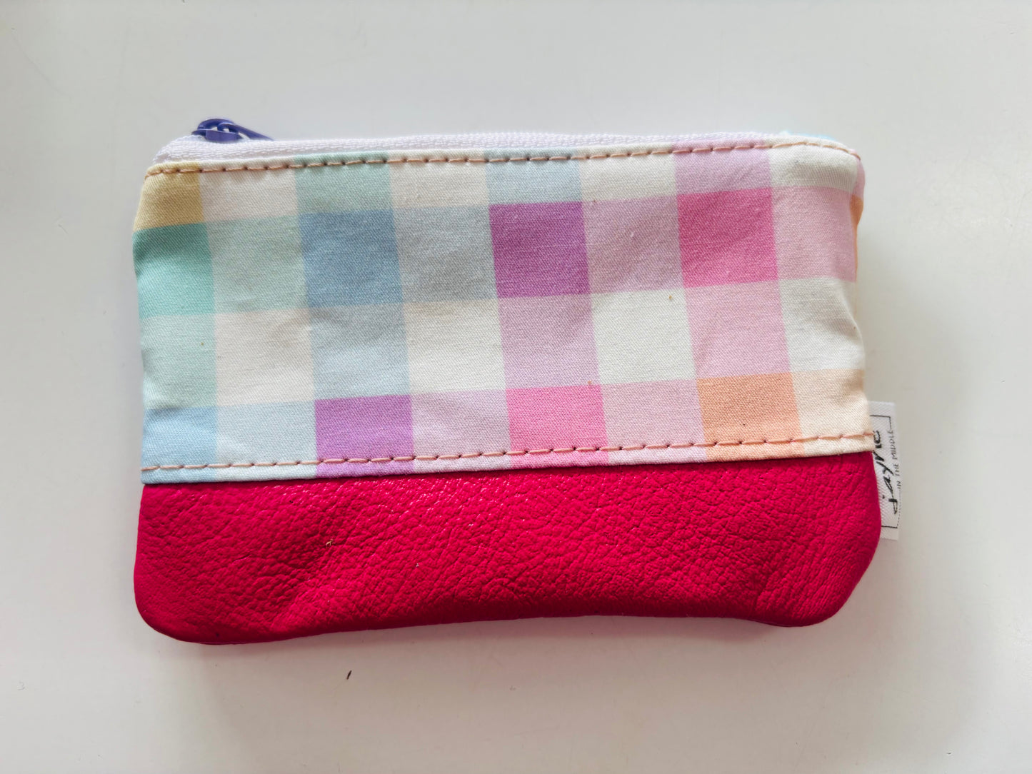 Pink Rainbow Gingham Wristlet Clutch & Coin Purse Set
