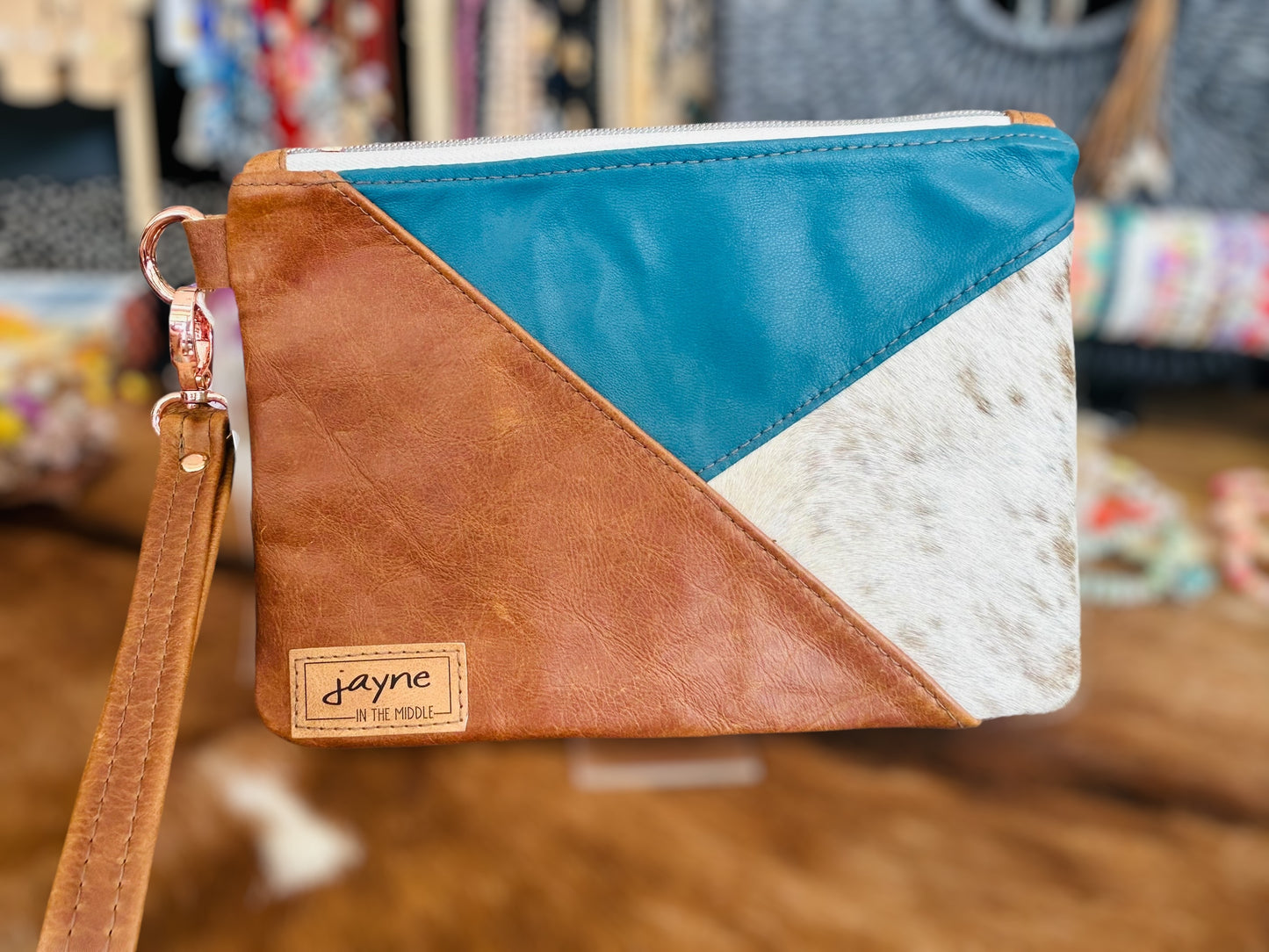 Cowhide & Tri Tone Wristlet Clutch