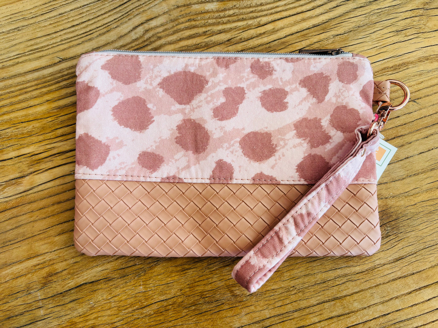 Pink Fabric & Vinyl Wristlet Clutch