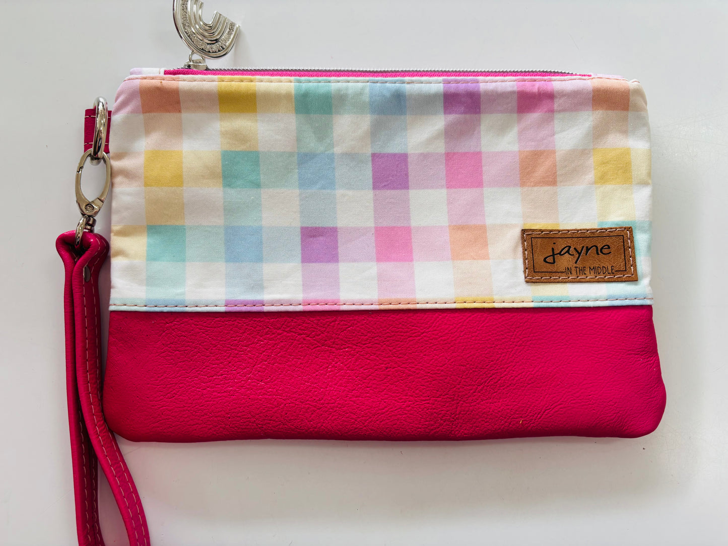 Pink Rainbow Gingham Wristlet Clutch & Coin Purse Set