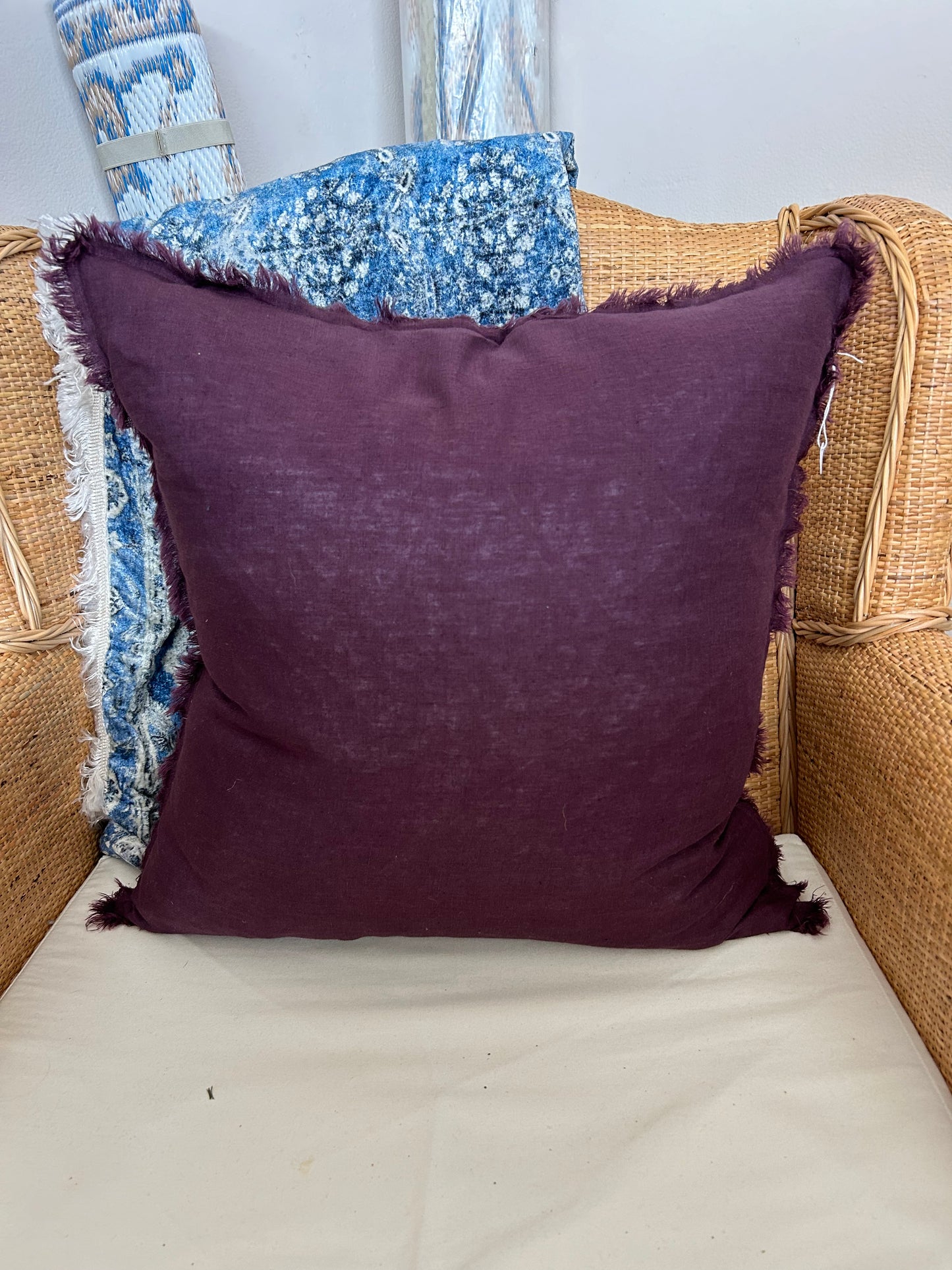 Plum Purple Fringed Linen Cushion