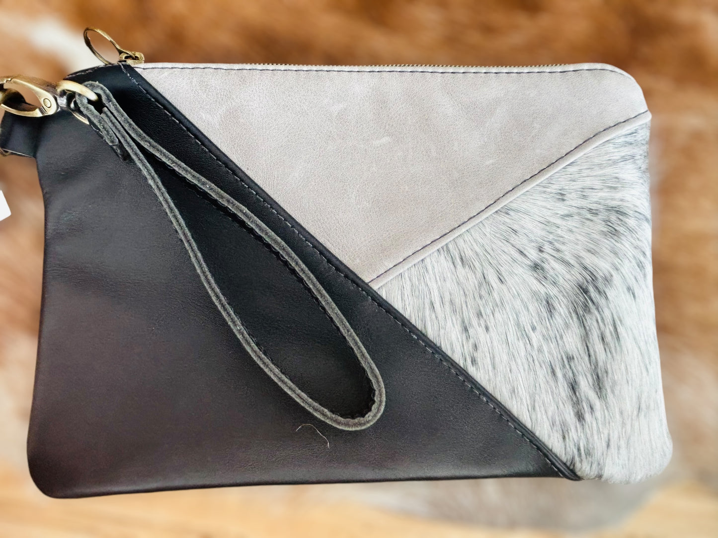 Cowhide & Tri Tone Wristlet Clutch