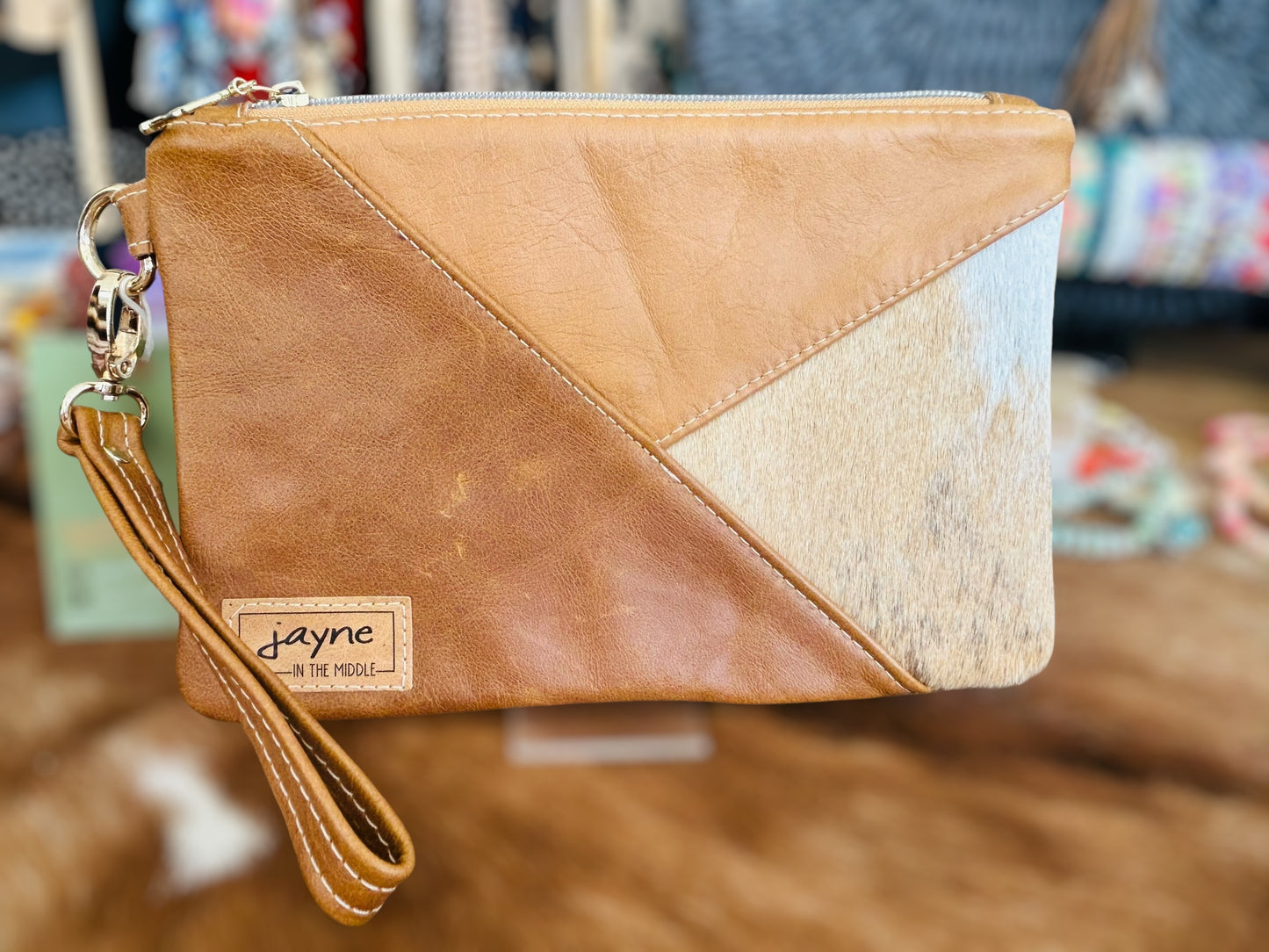 Cowhide & Tri Tone Wristlet Clutch