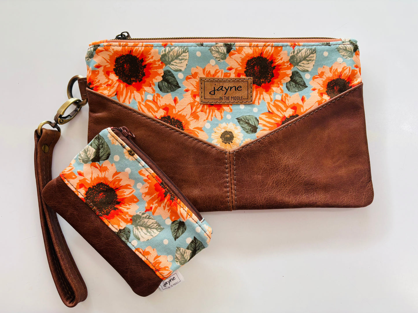 Orange Sunflower Wristlet Clutch & Coin Purse Set
