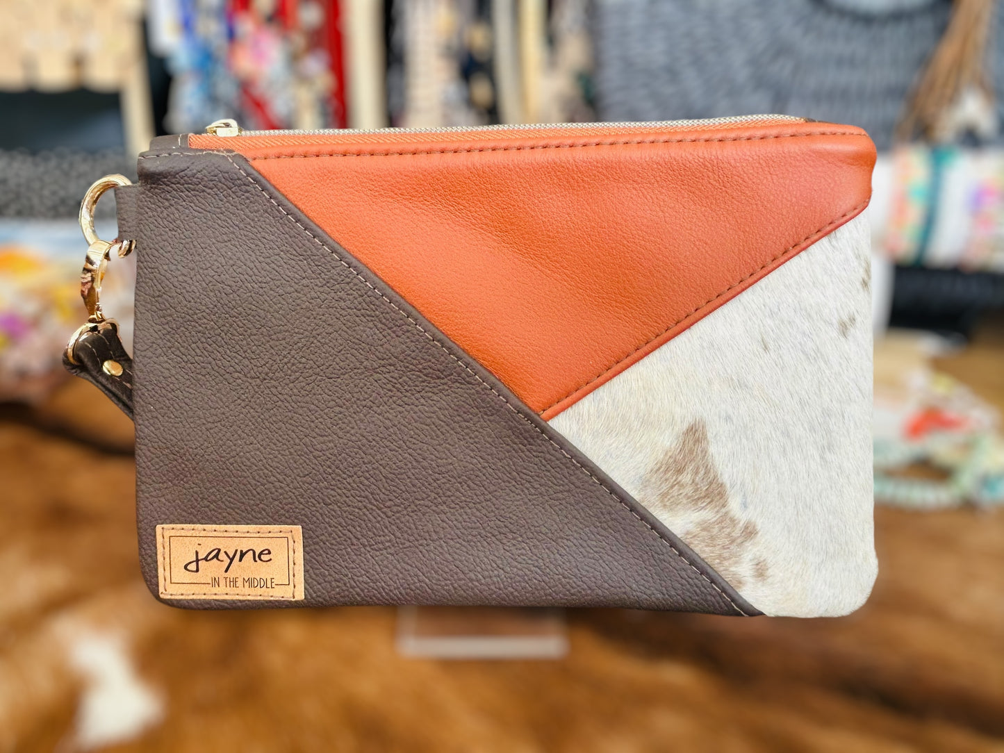 Cowhide & Tri Tone Wristlet Clutch