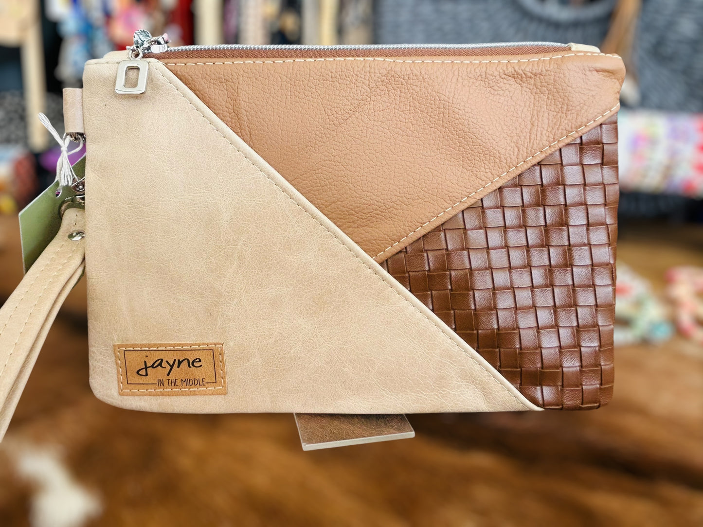 Cowhide & Tri Tone Wristlet Clutch