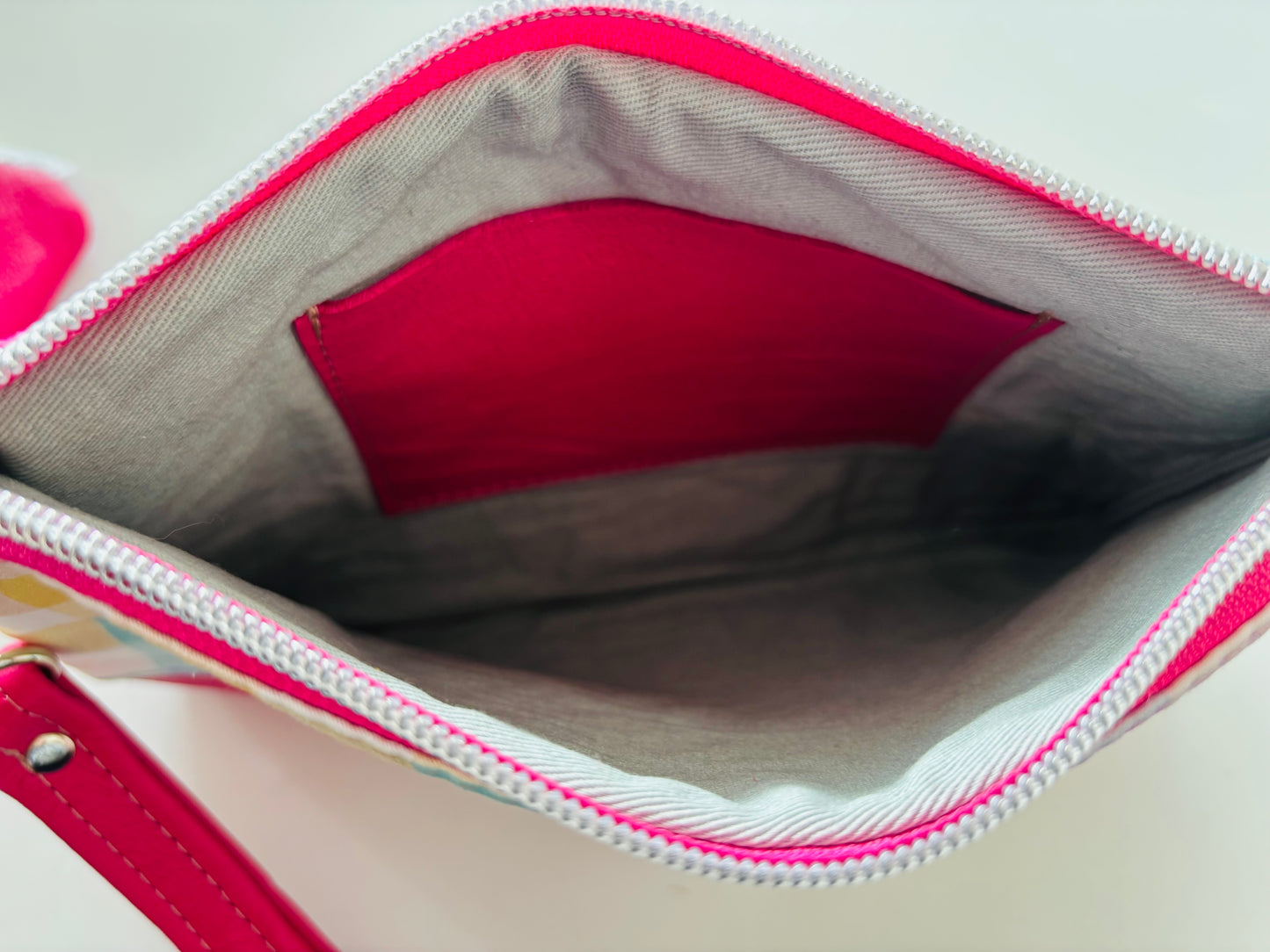 Pink Rainbow Gingham Wristlet Clutch & Coin Purse Set