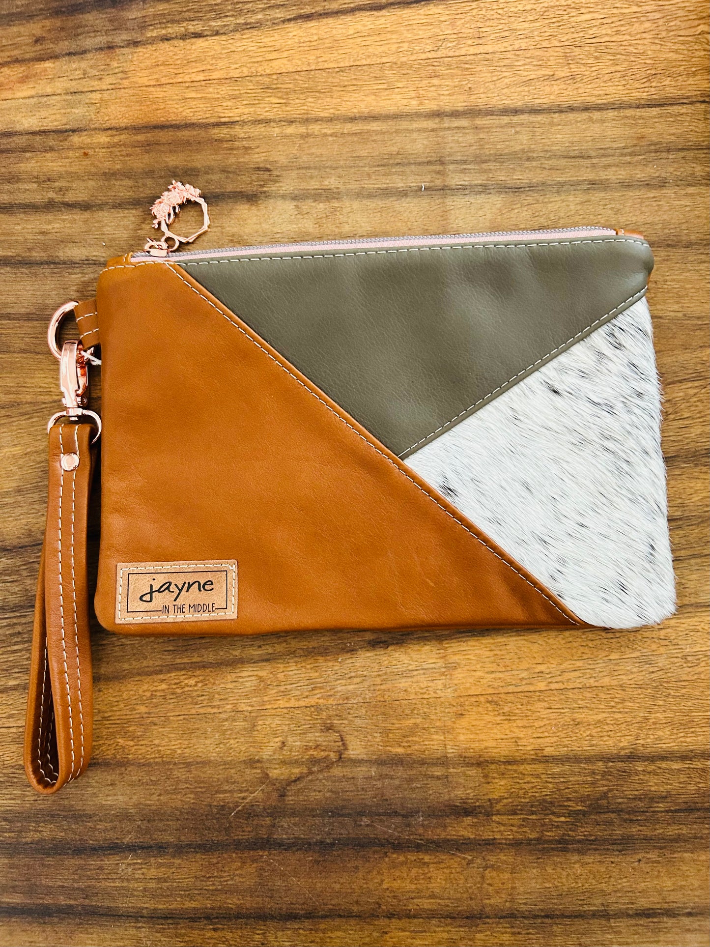 Cowhide & Tri Tone Wristlet Clutch