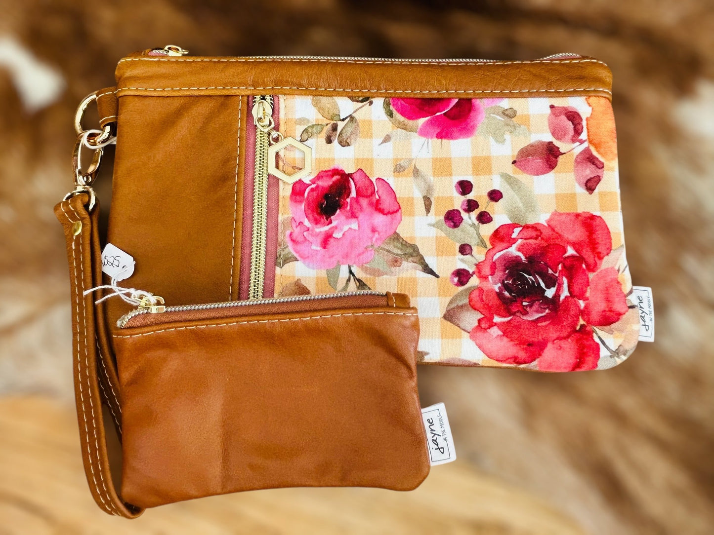 Leather & Fabric Dual Pocket Coin Purse