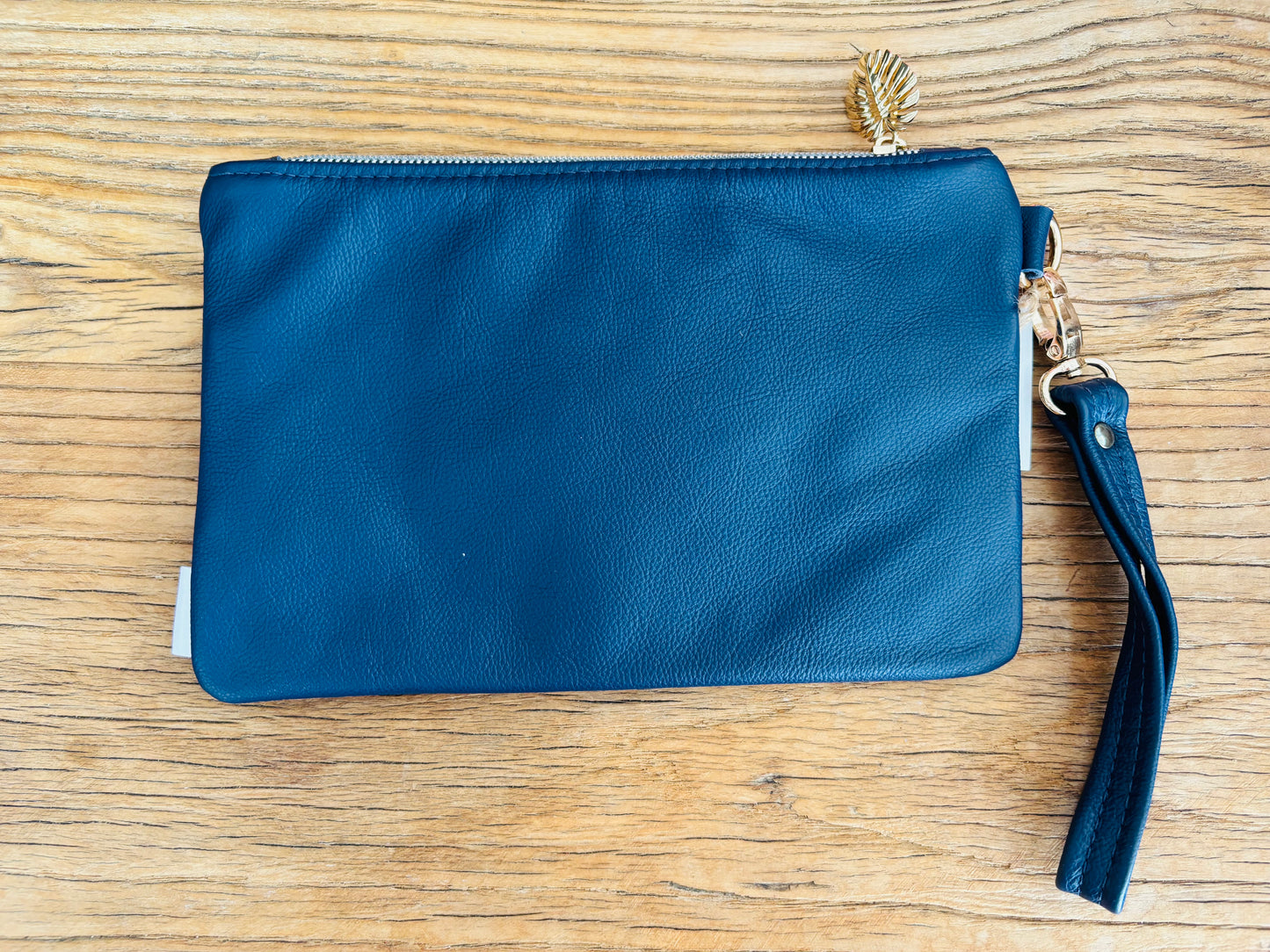 Midnight Floral Fabric & Navy/Pink Two Tone Leather Wristlet Clutch