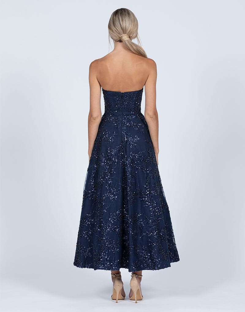 BARIANO Daisy Strapless Midi Dress NAVY BLUE SIZE 16