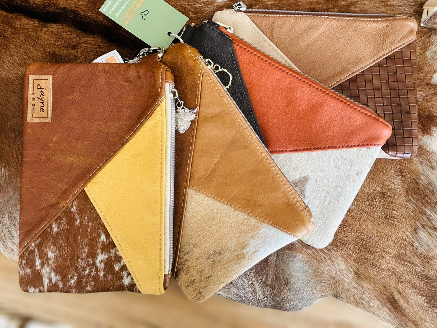 Cowhide & Tri Tone Wristlet Clutch