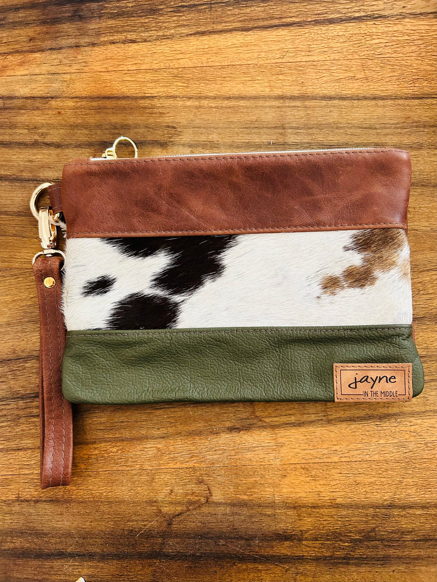 Cowhide & Tri Tone Wristlet Clutch