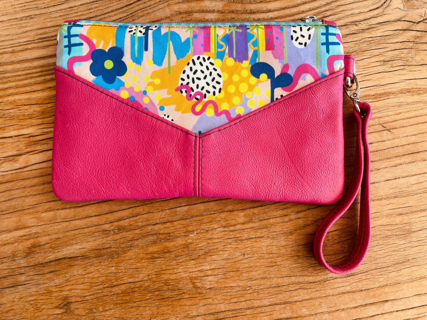 Colour Pop Fabric & Leather Wristlet Clutch