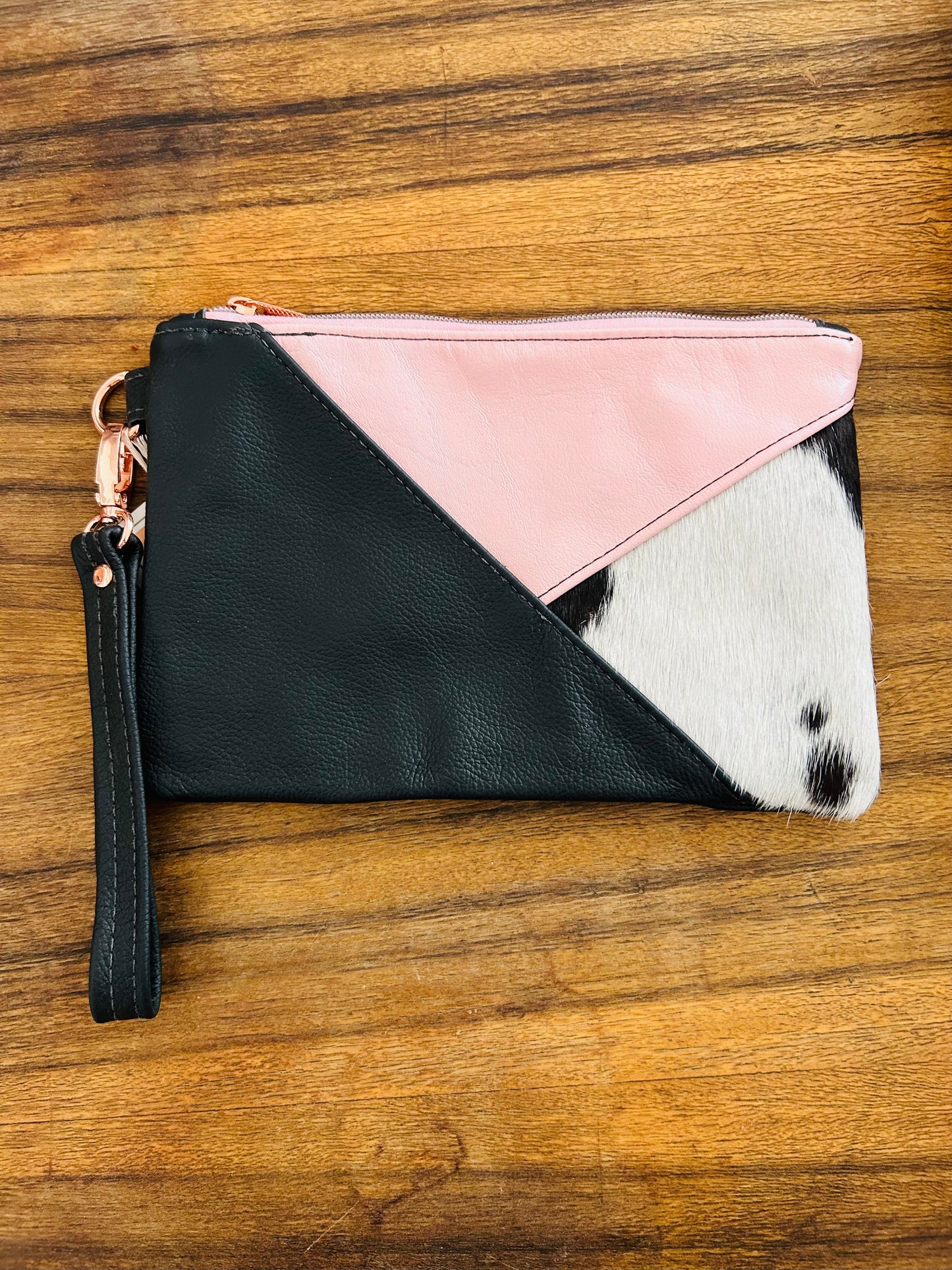 Cowhide & Tri Tone Wristlet Clutch
