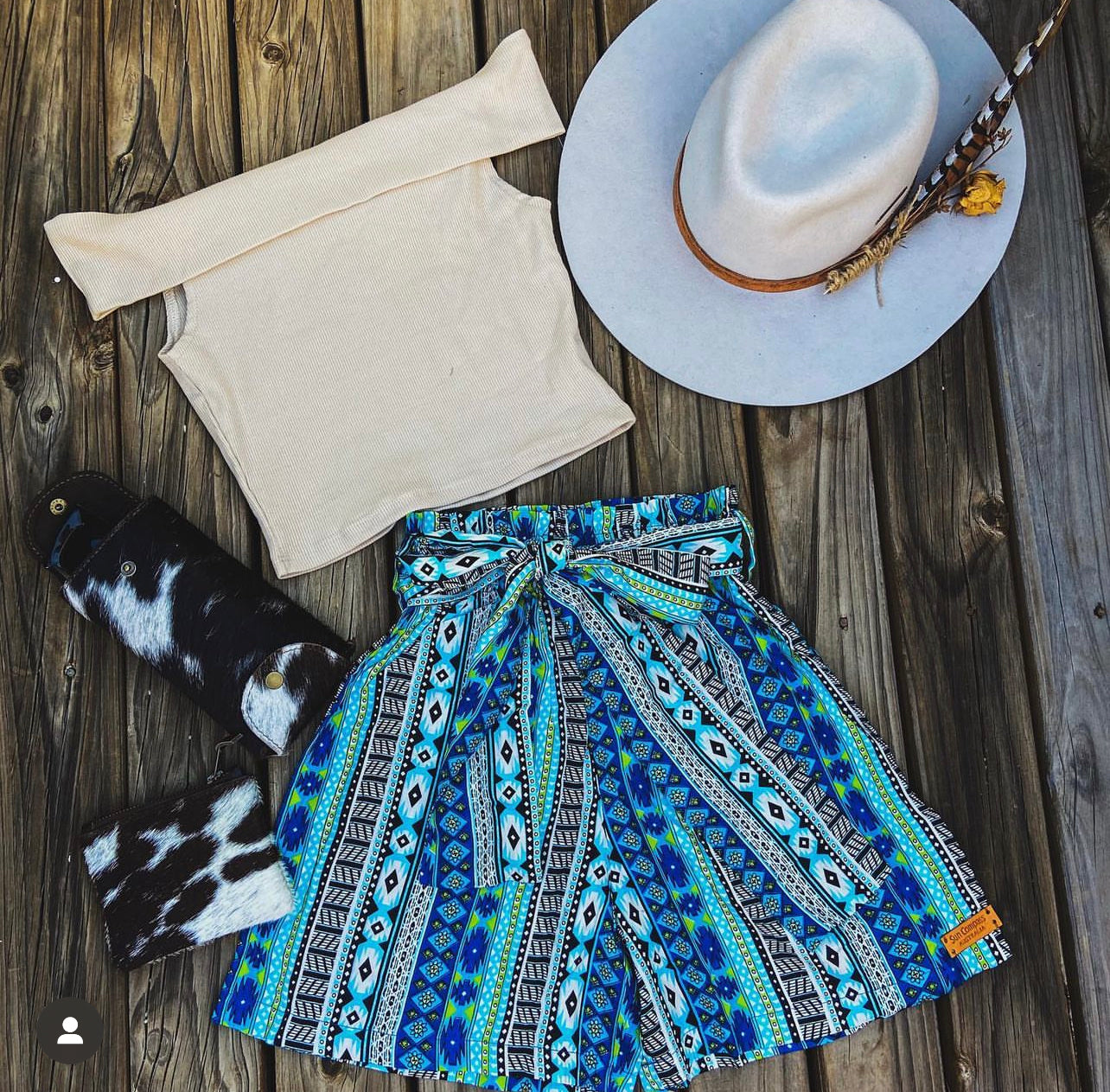 Aztec Paper Bag Shorts - Blue/Green