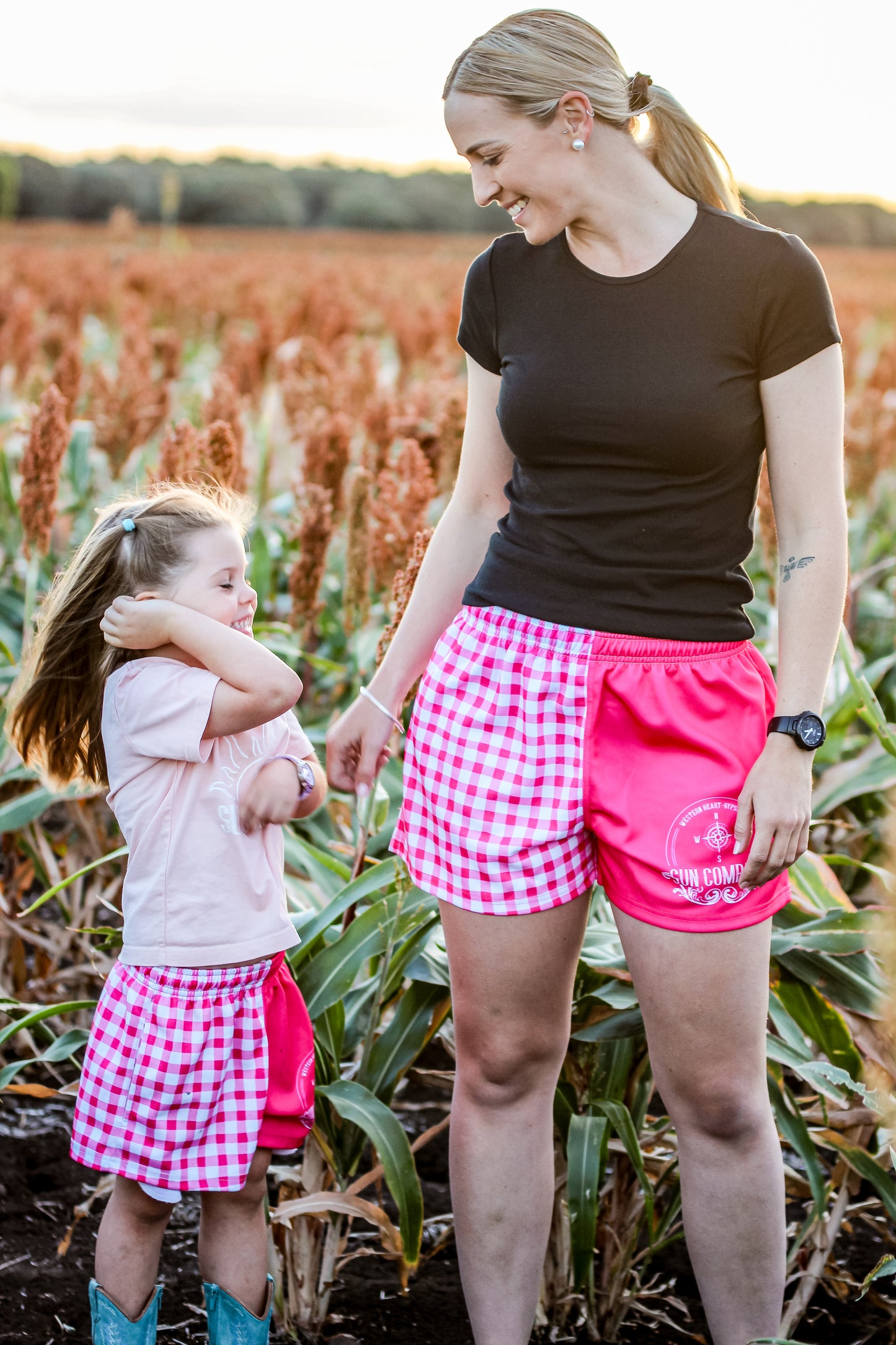 Sun Compass Kids Gingham Rugby Shorts