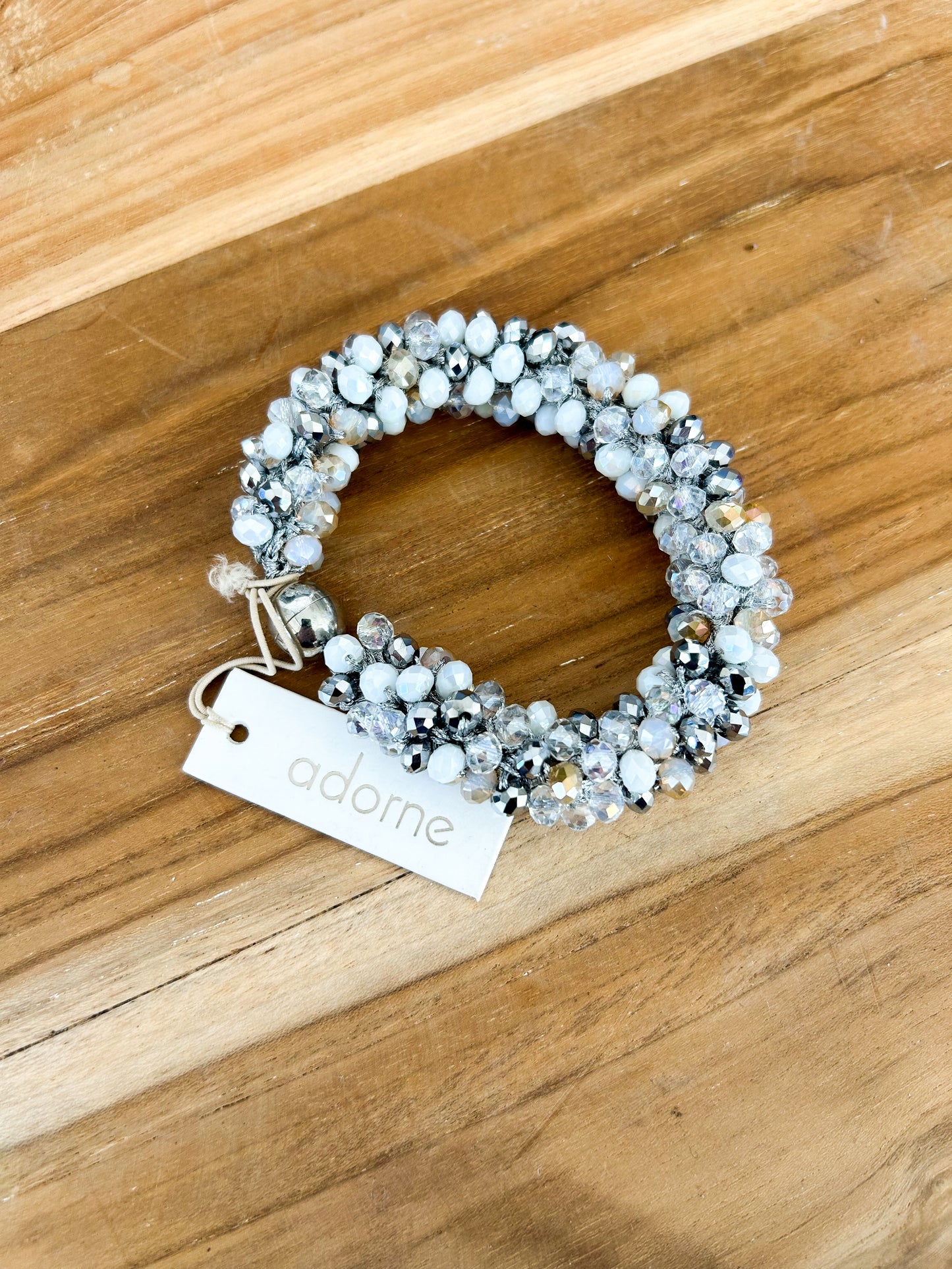 Adorne White Silver Beaded Bracelet
