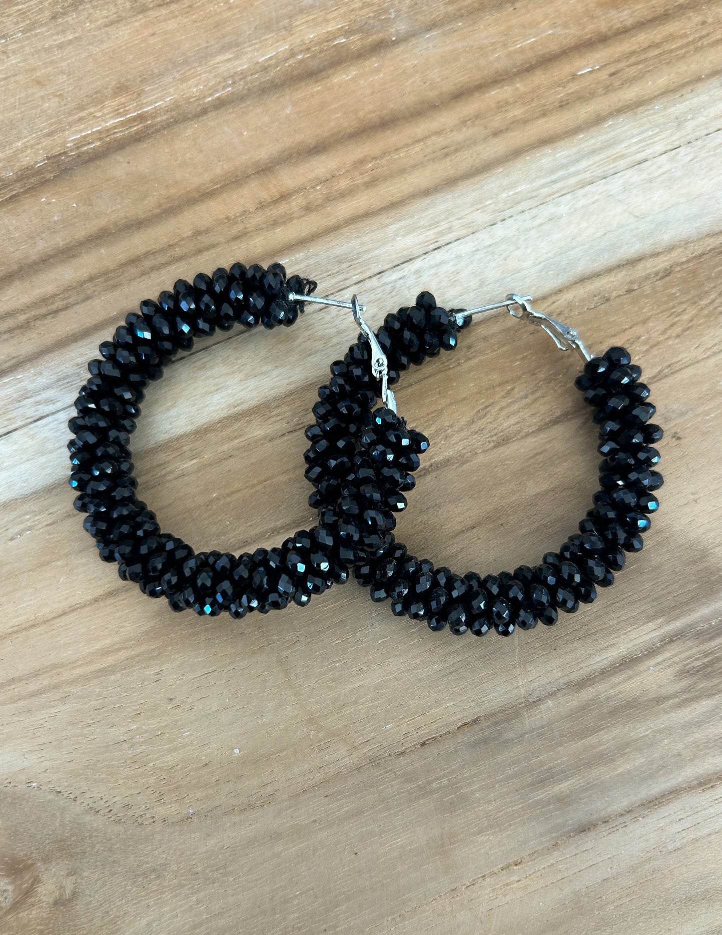 Black Beaded Hoop Earrings