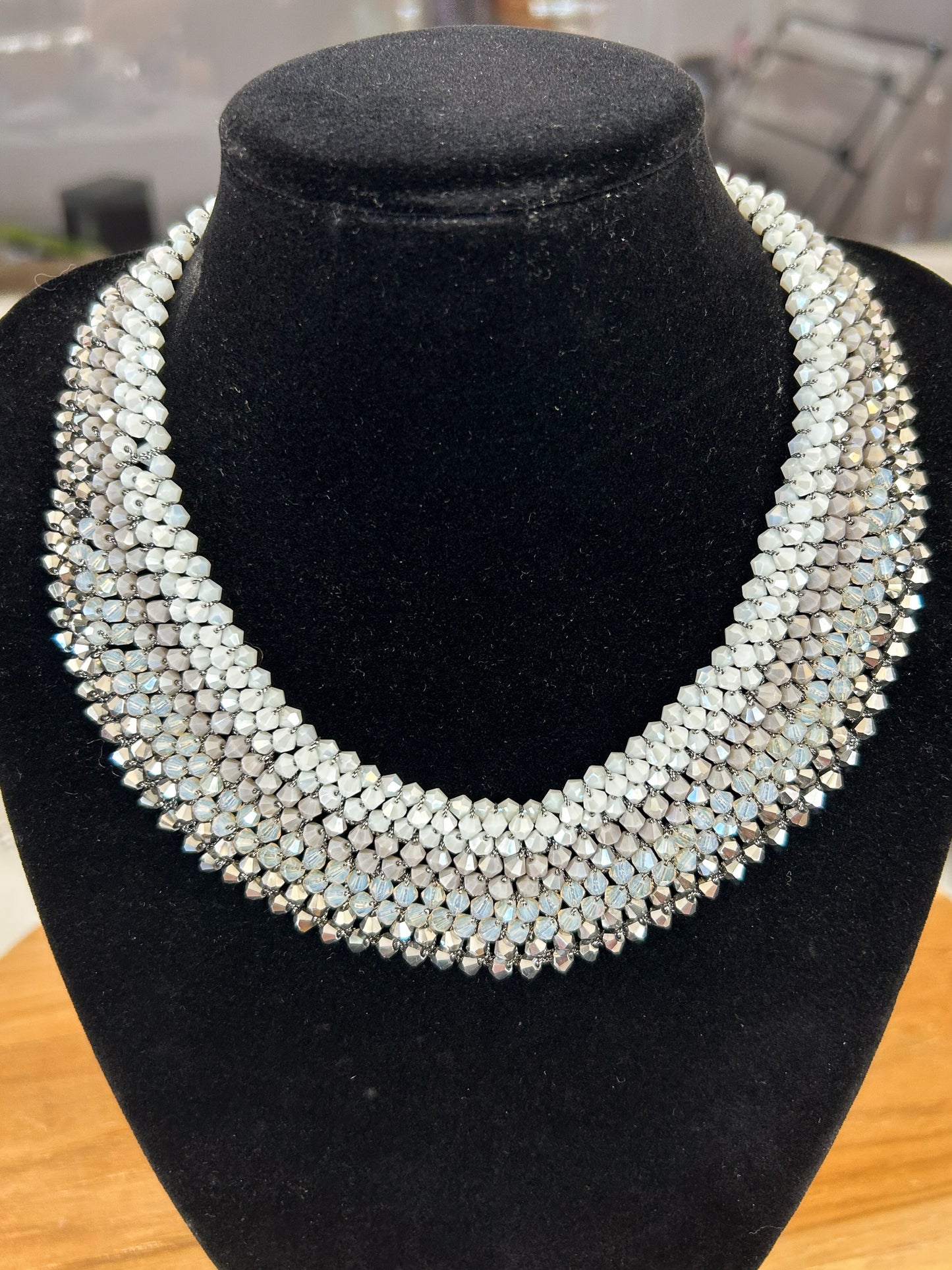 Adorne White Silver Beaded Multi-Strand Necklace