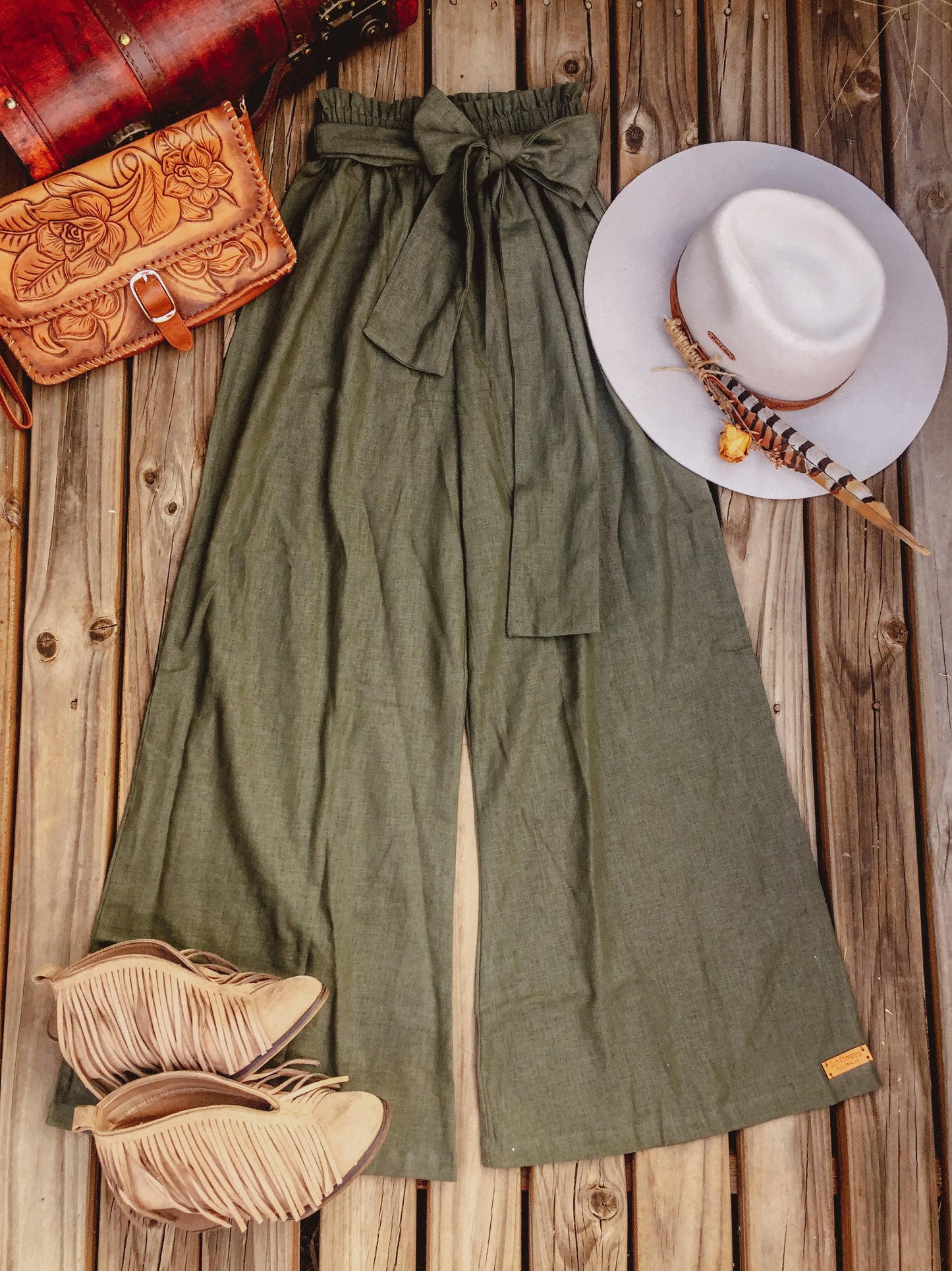 Khaki Linen Palazzo Pants
