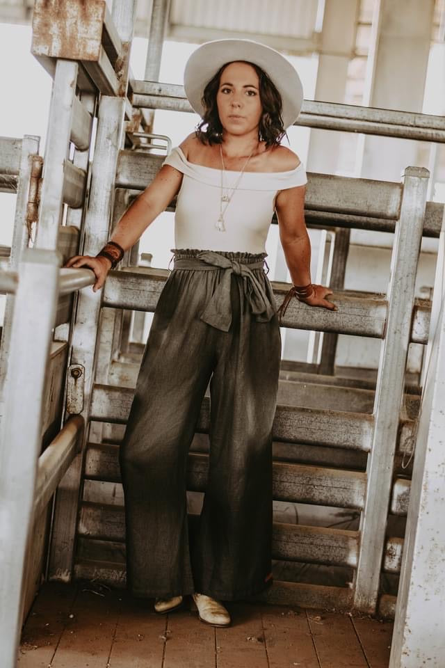 Khaki Linen Palazzo Pants