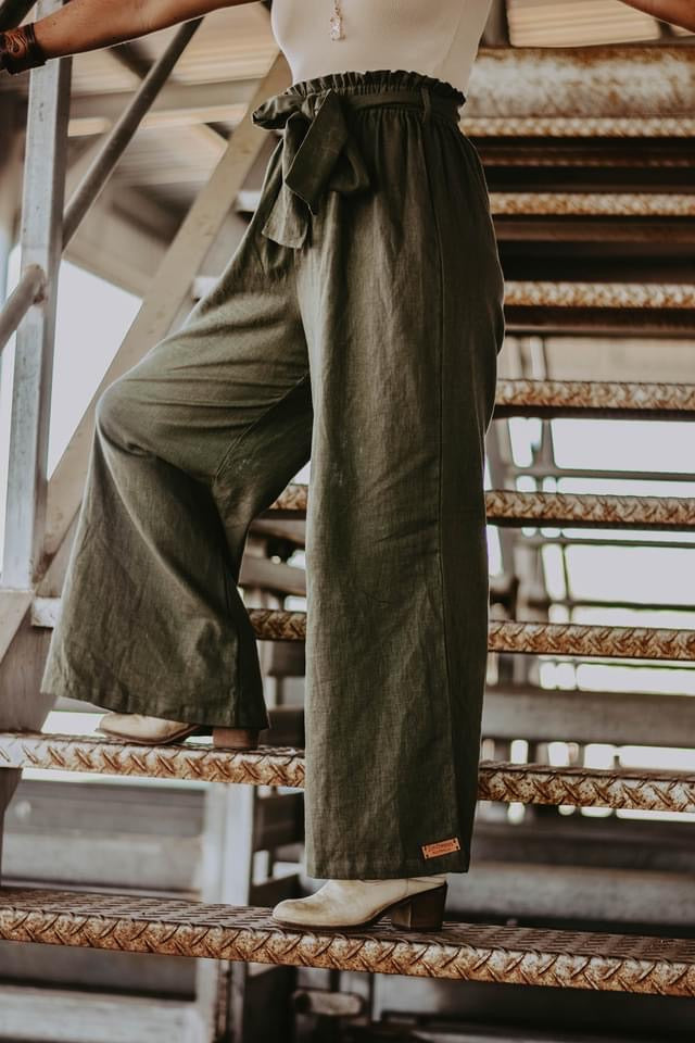 Khaki Linen Palazzo Pants