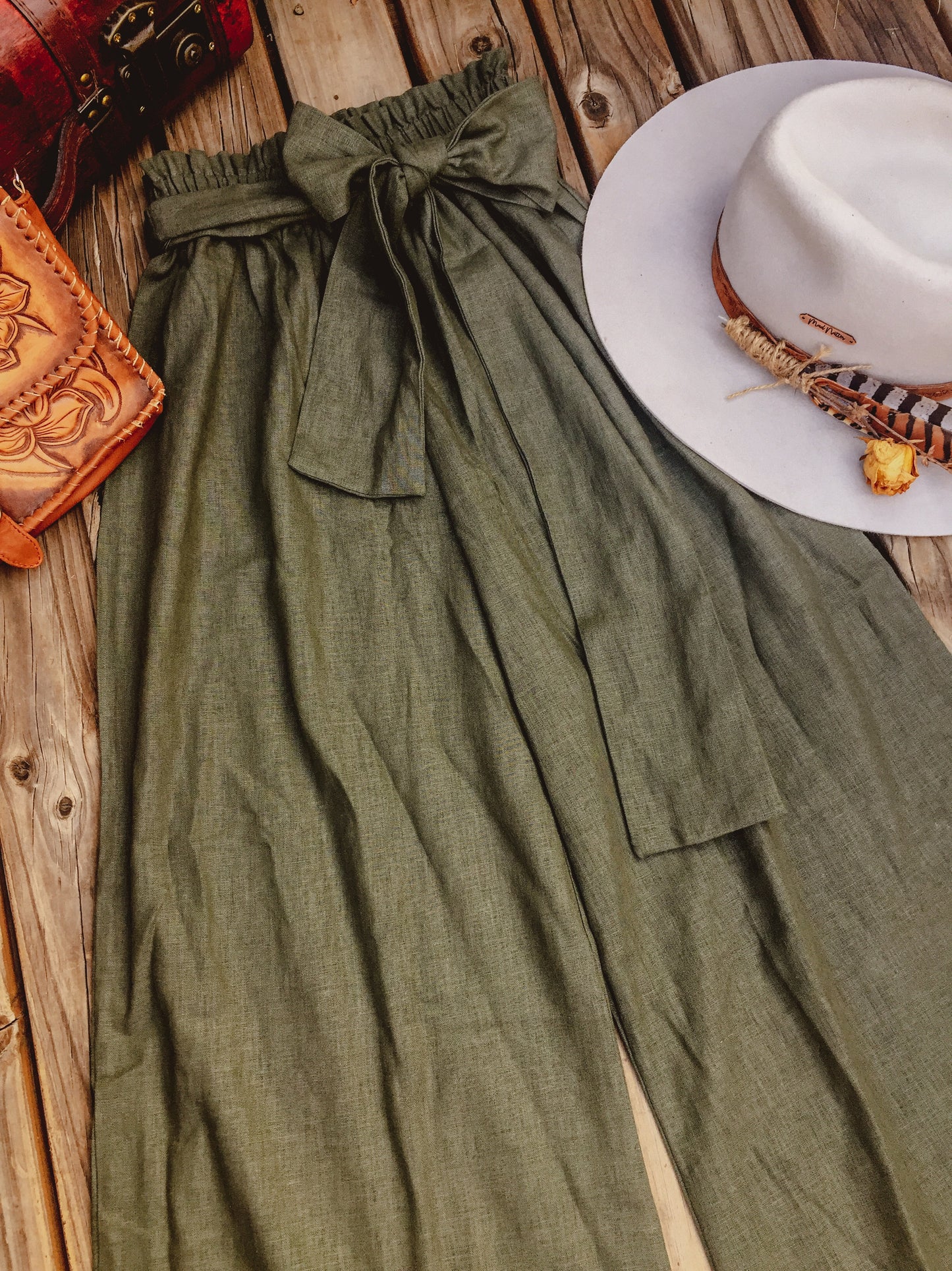 Khaki Linen Palazzo Pants