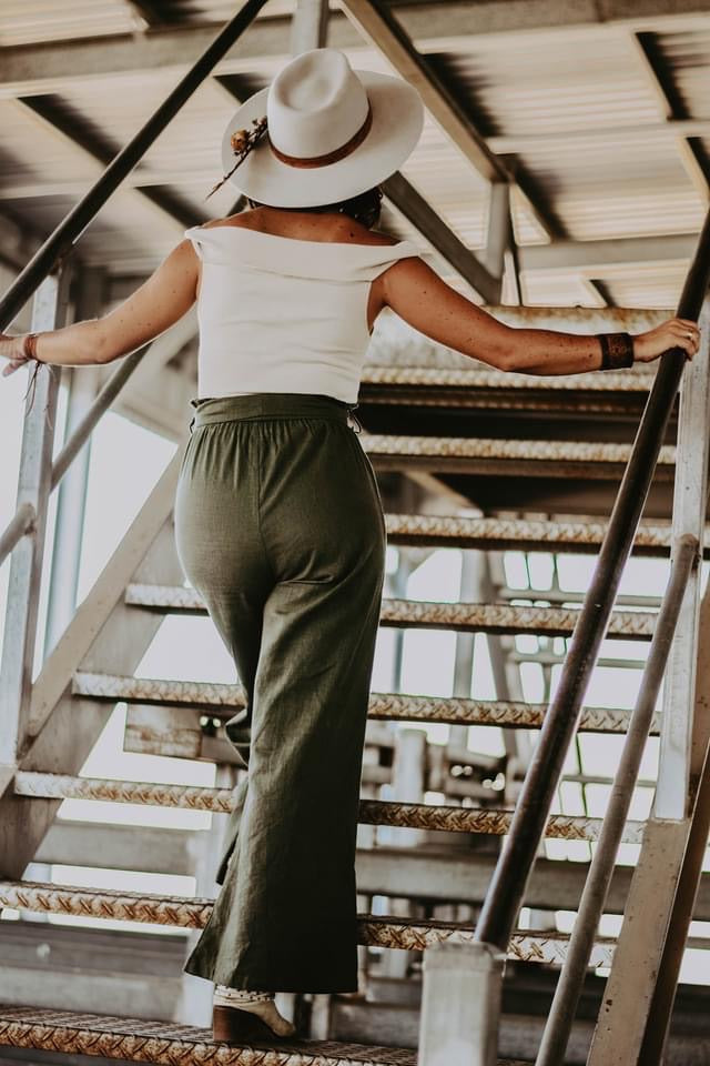 Khaki Linen Palazzo Pants