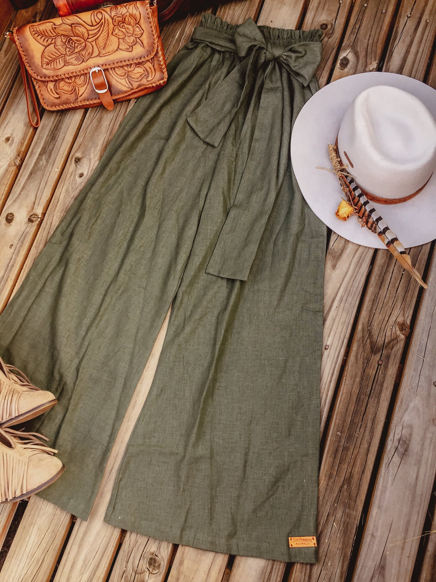 Khaki Linen Palazzo Pants