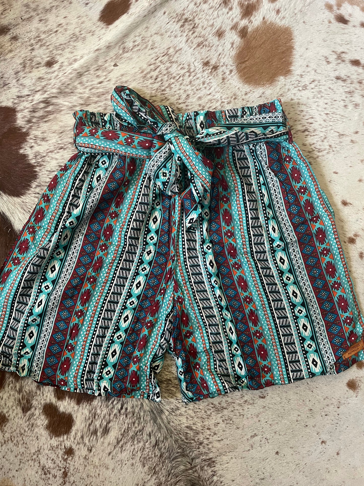 Aztec Paper Bag Shorts - Teal/Red