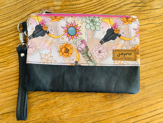 Gypsy Fabric & Leather Wristlet Clutch