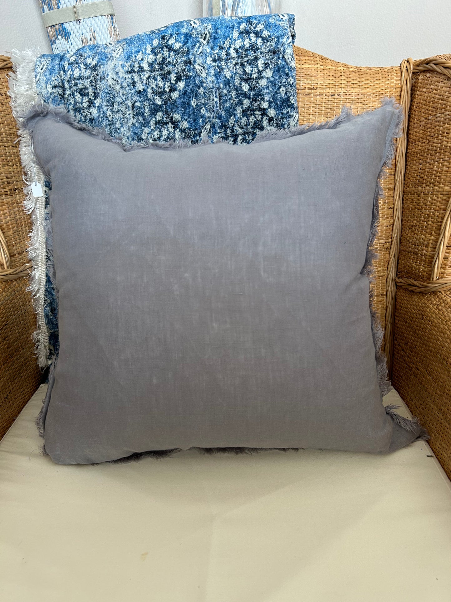 Grey Fringed Linen Cushion