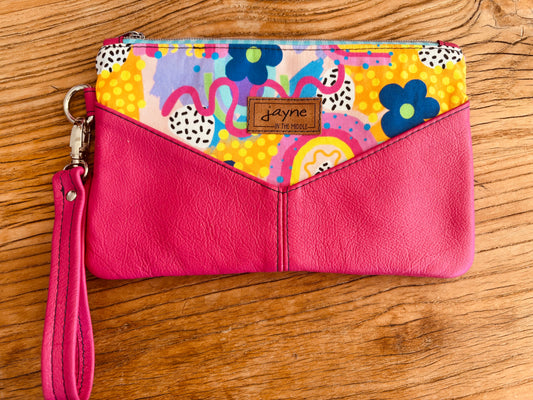 Colour Pop Fabric & Leather Wristlet Clutch