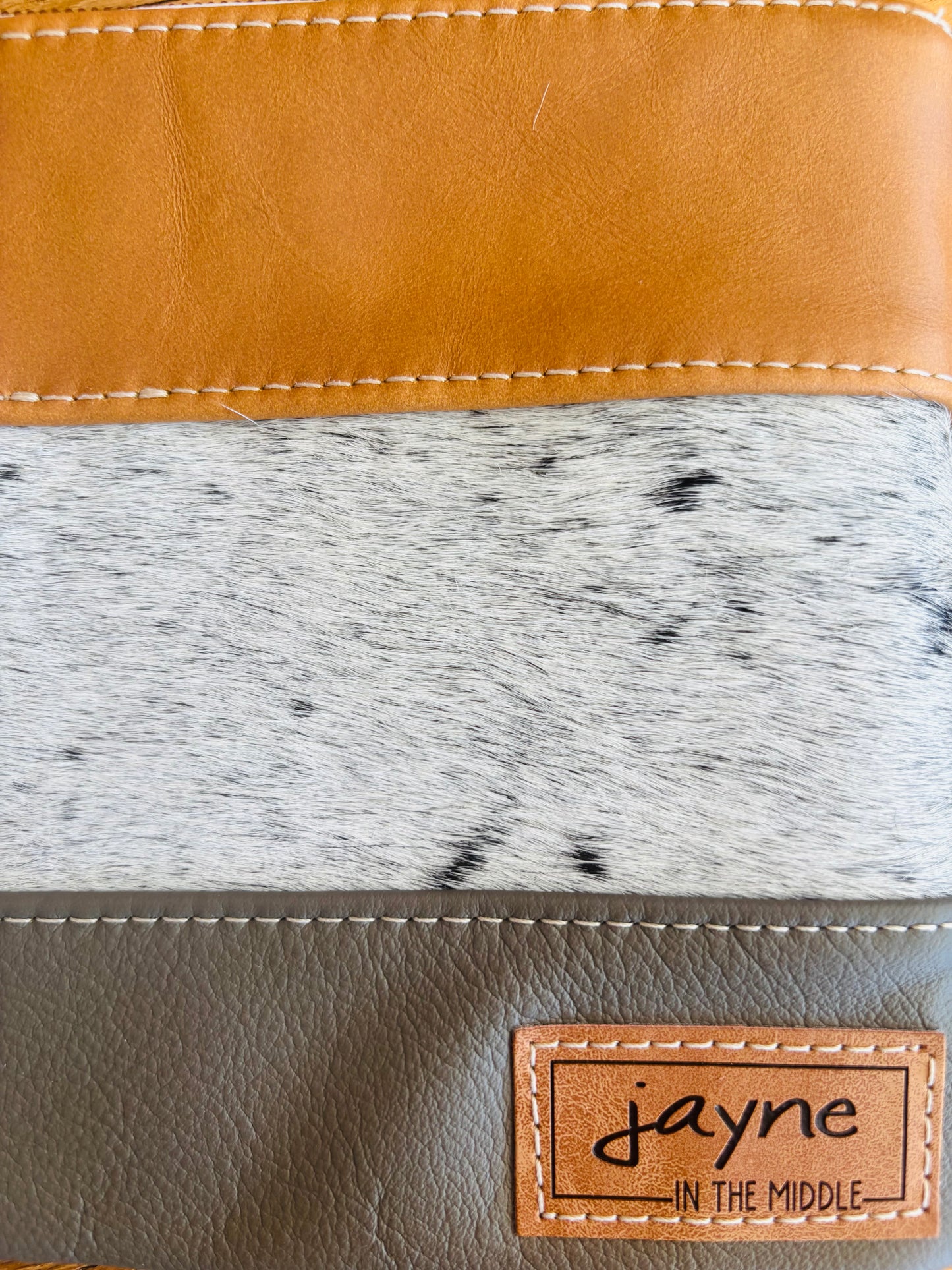 Tan & Green Cowhide & Tri Tone Leather Wristlet Clutch