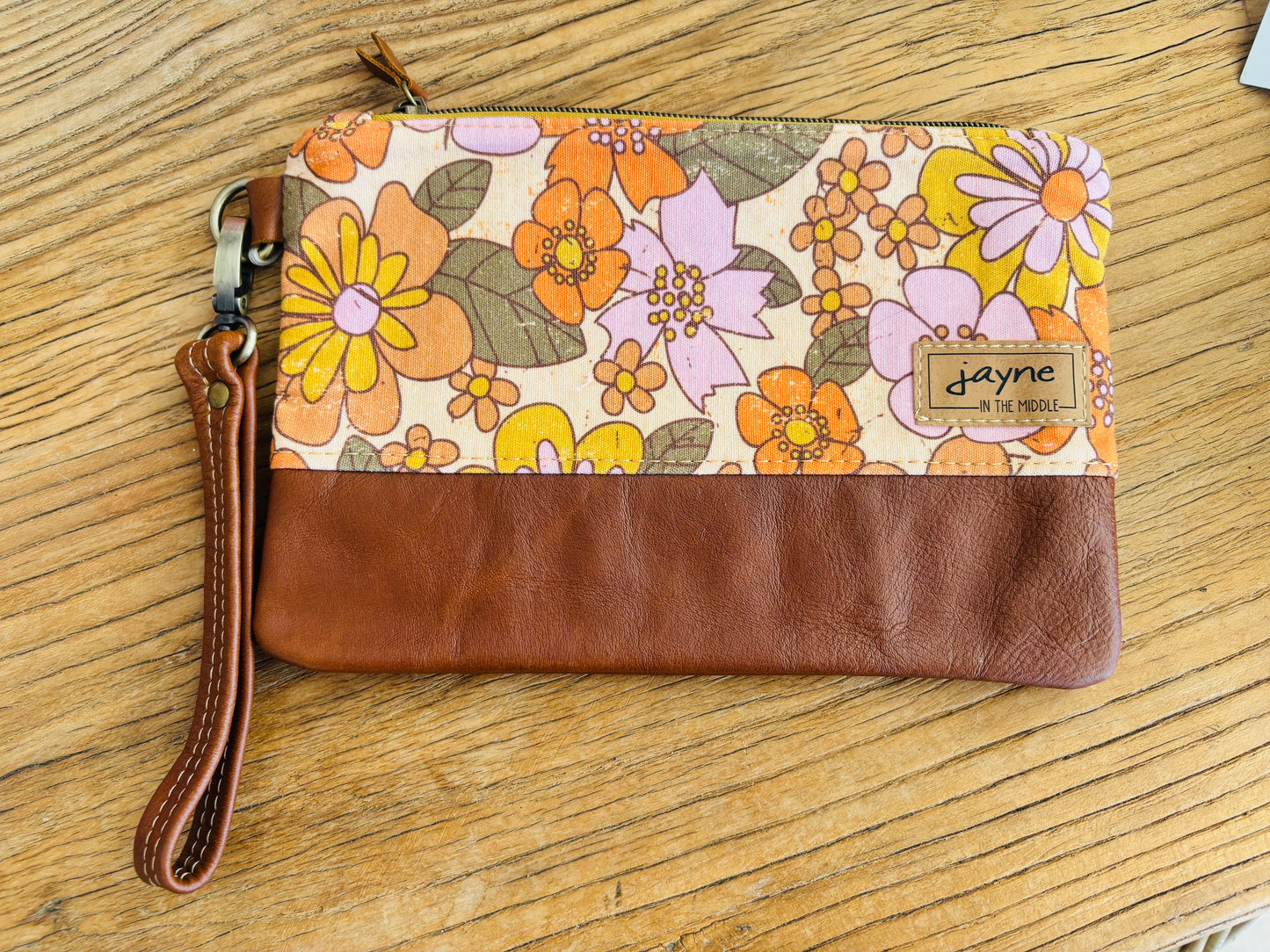 Vintage Flowers Fabric & Leather Wristlet Clutch