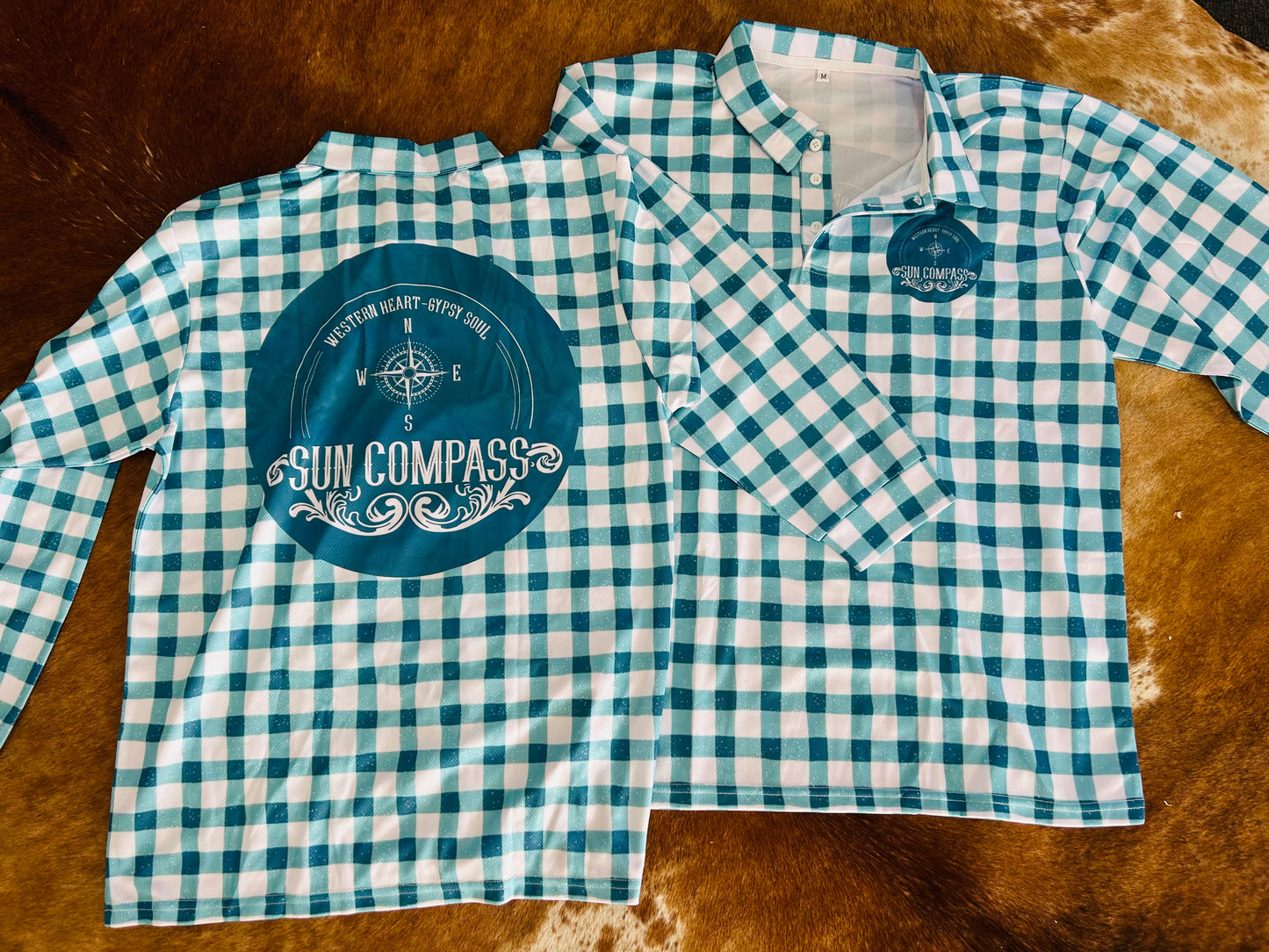 Teal Gingham Sun Shirts