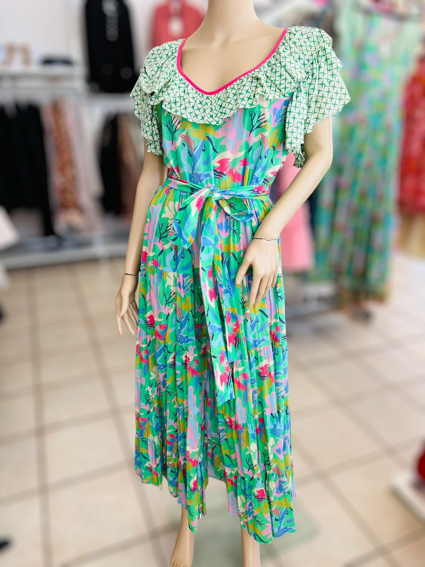 ROSELLE Florentine Frilled Maxi Green Venus