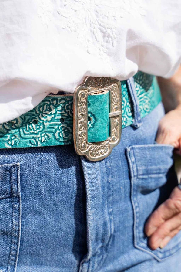 Desert Rose Turquoise Leather Belt