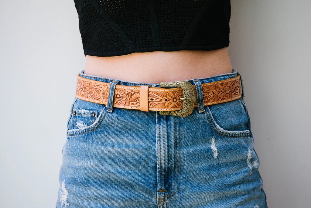 Flora Tooled Leather Belt