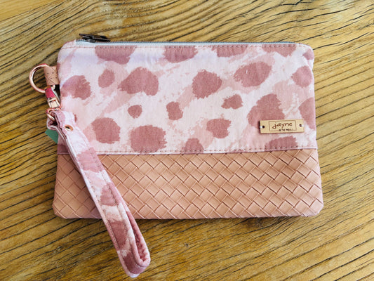 Pink Fabric & Vinyl Wristlet Clutch