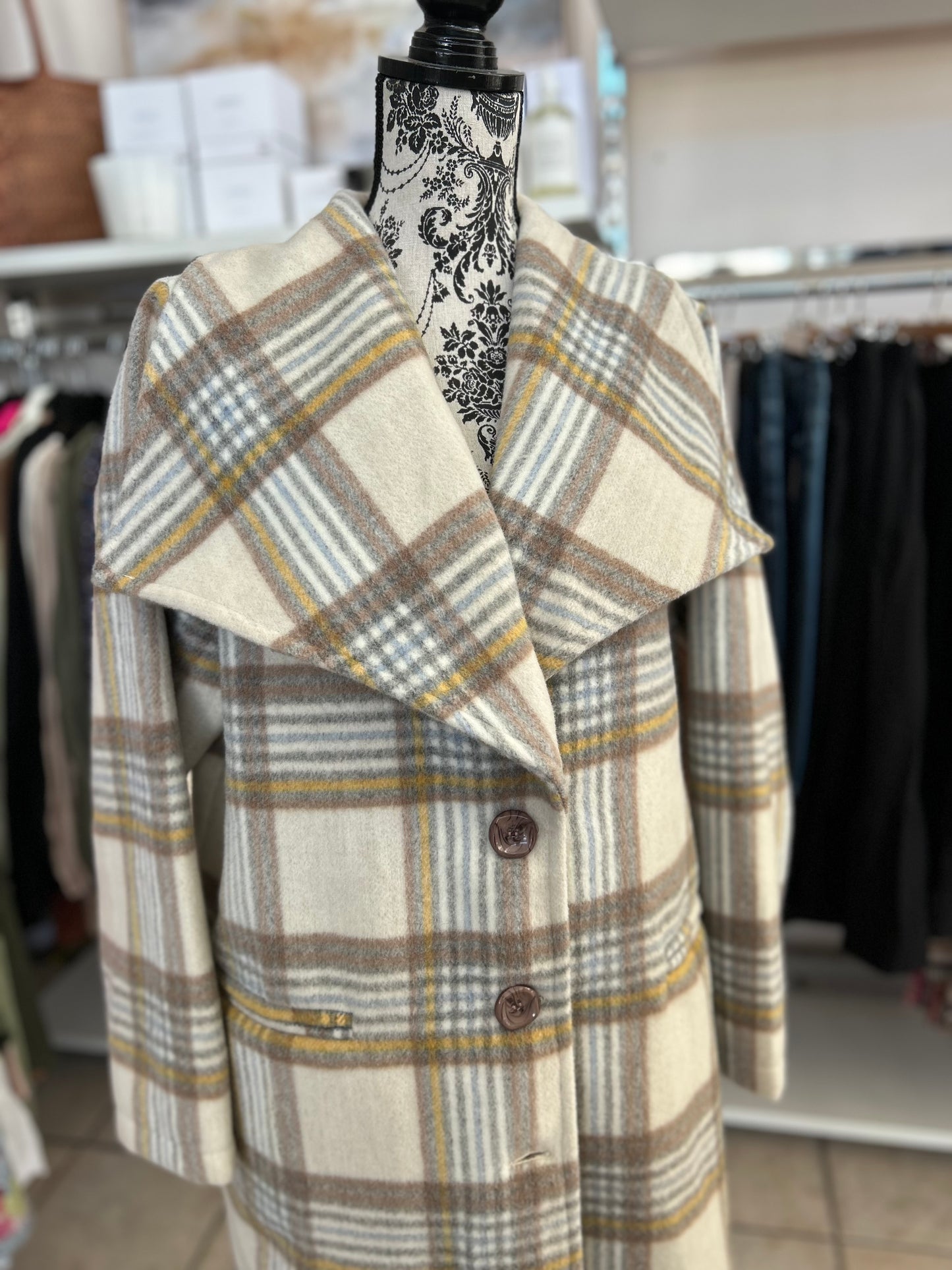 LUNA SKY Shawl Collar Overcoat SAND CHECK 16