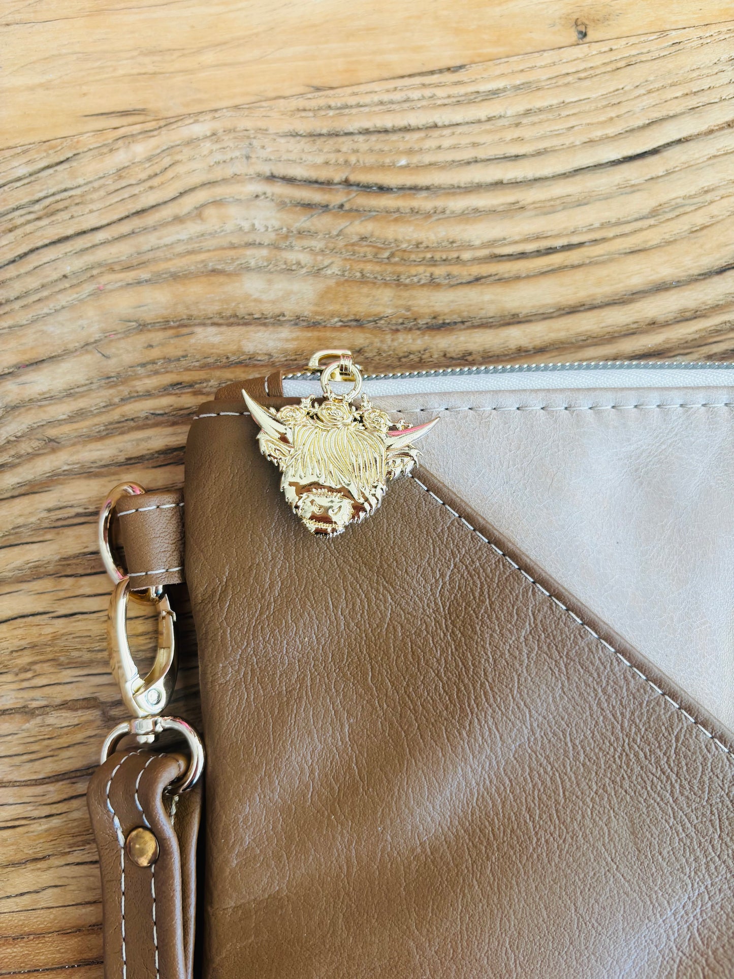 Gold Speckle Cowhide & Tri Tone Leather Wristlet Clutch