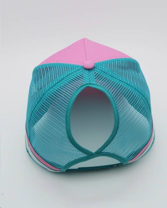 Ponytail Cap - Pink & Blue