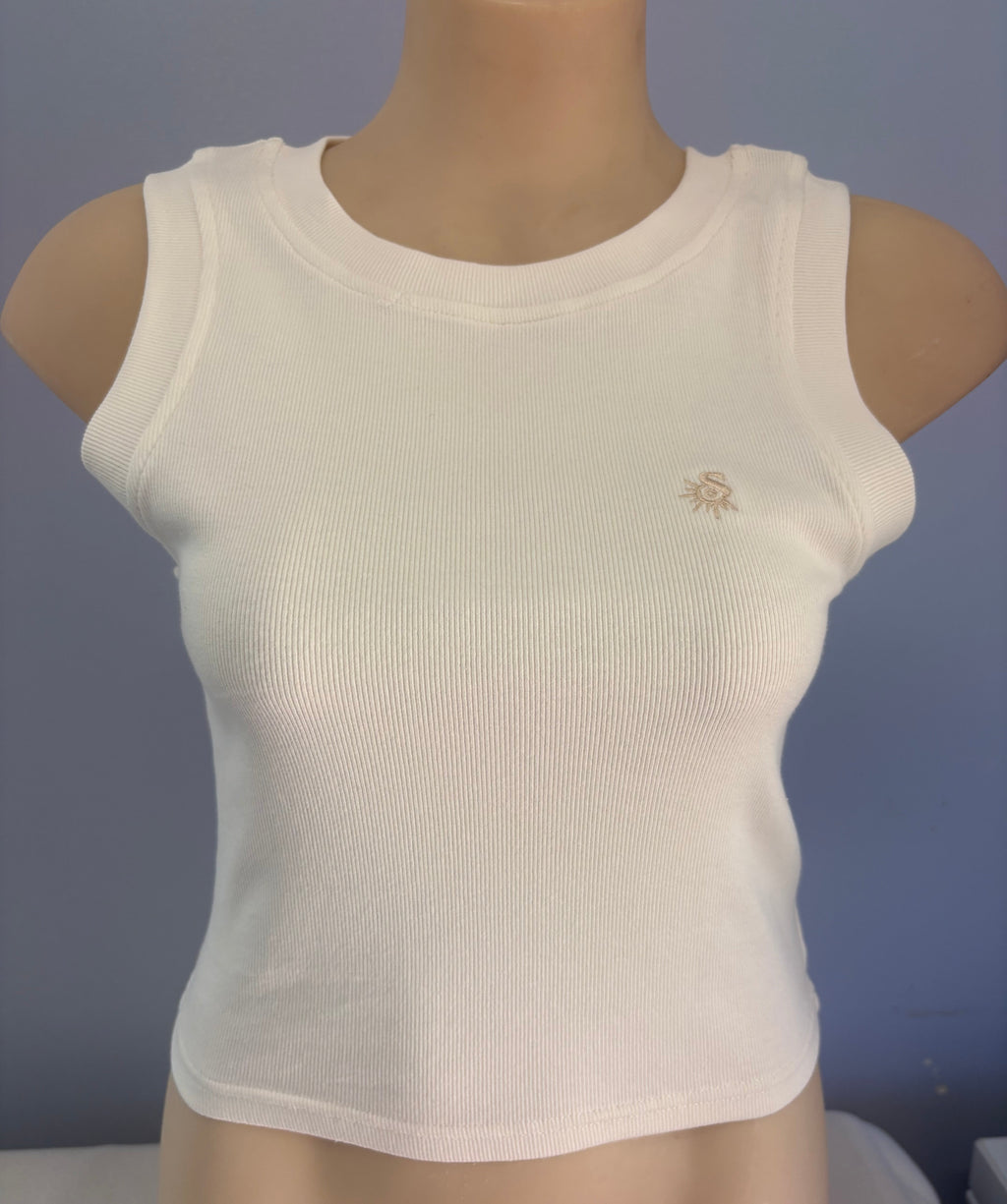 Sun Compass Crop Singlet - White