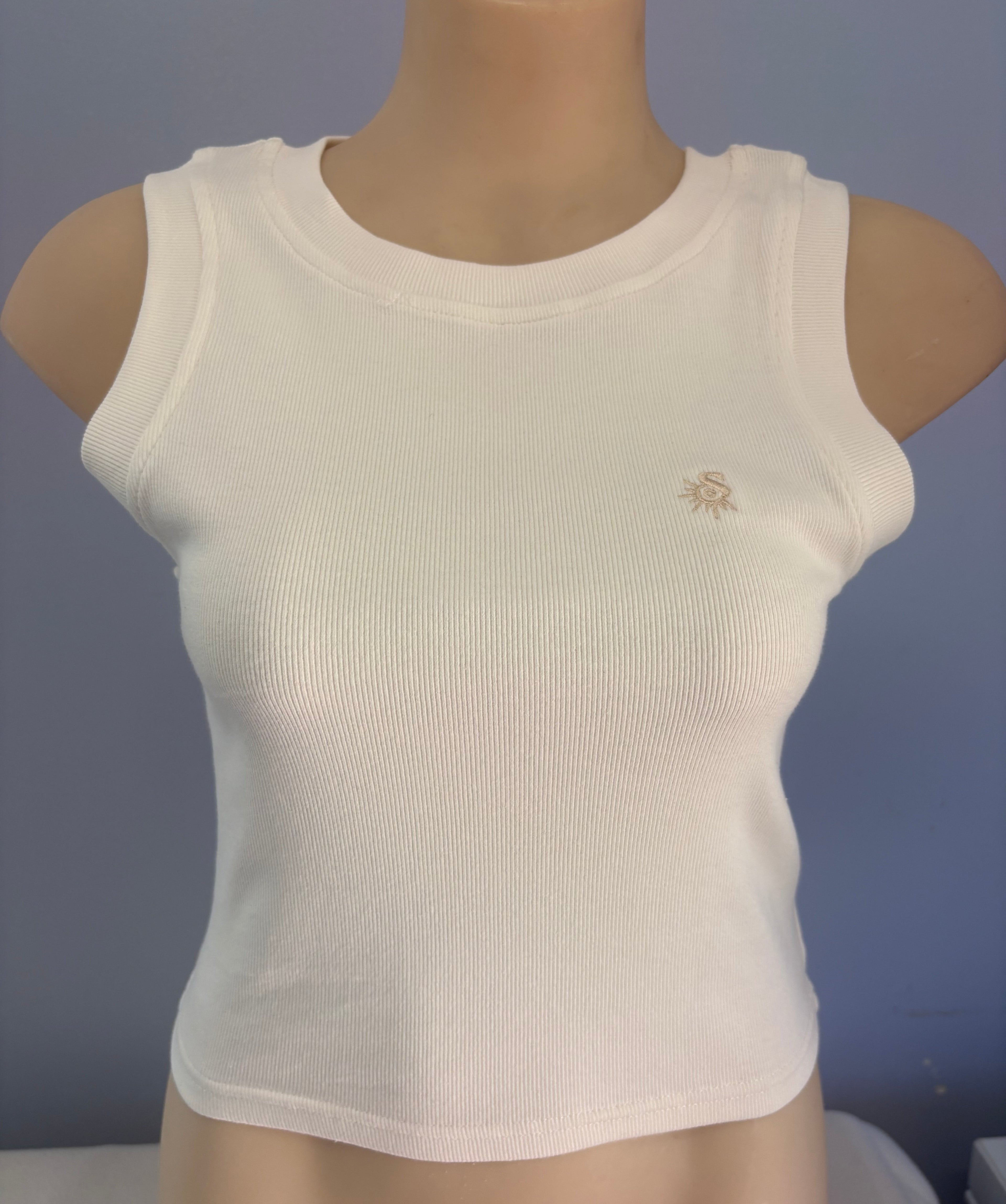 Sun Compass Crop Singlet - White