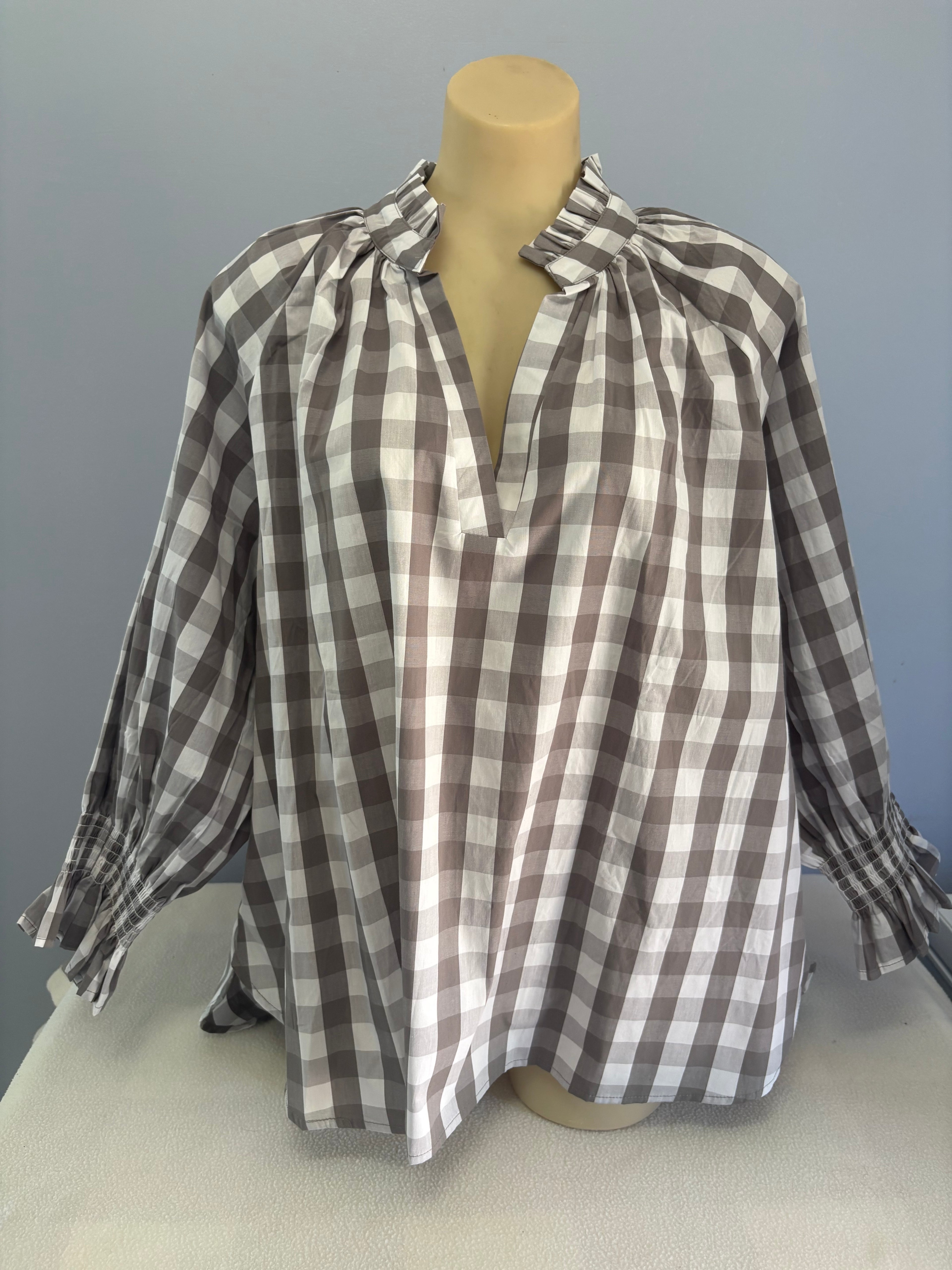Storm Blouse - Grey Gingham