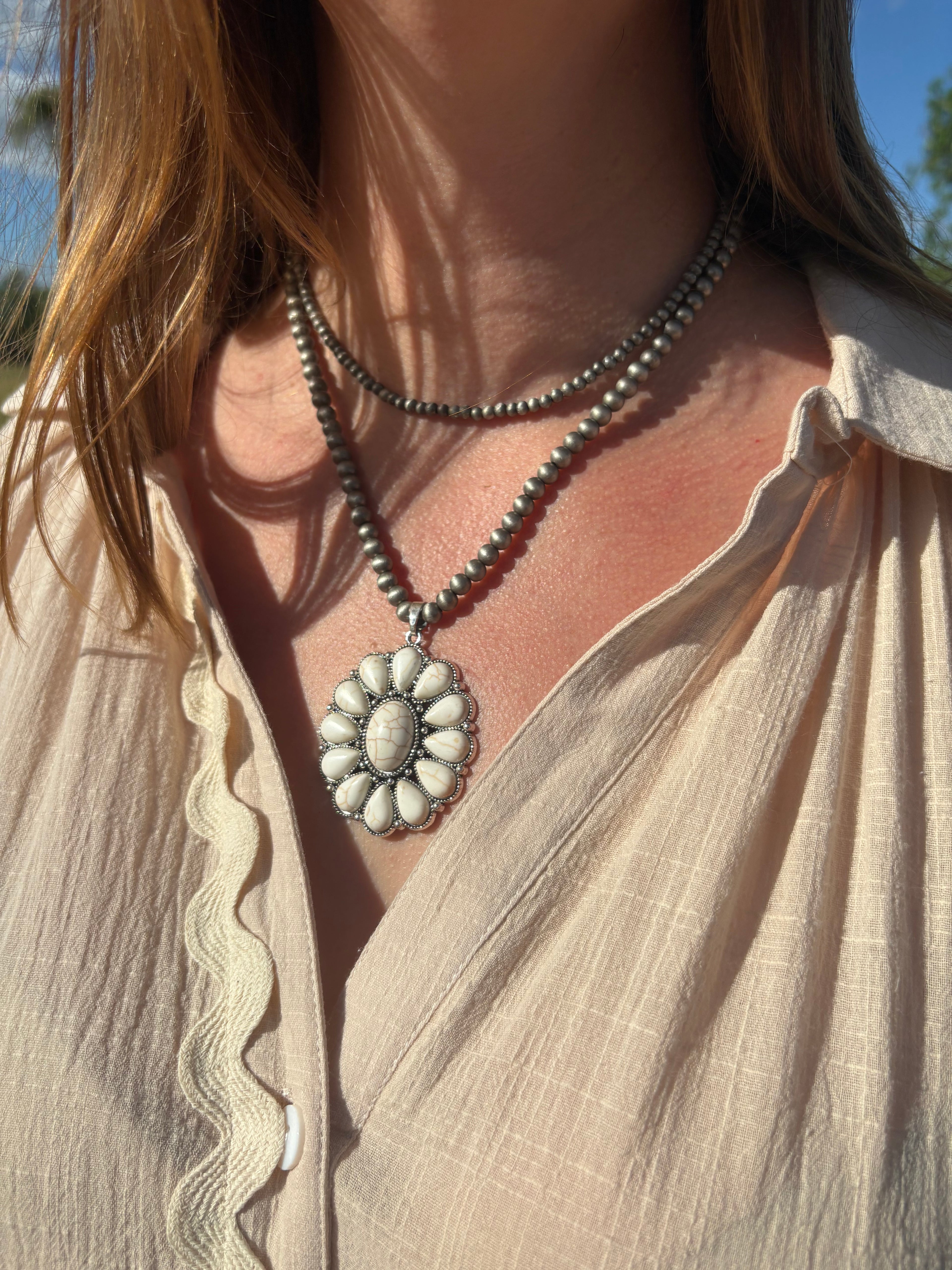 White Buffalo Beaded Necklace